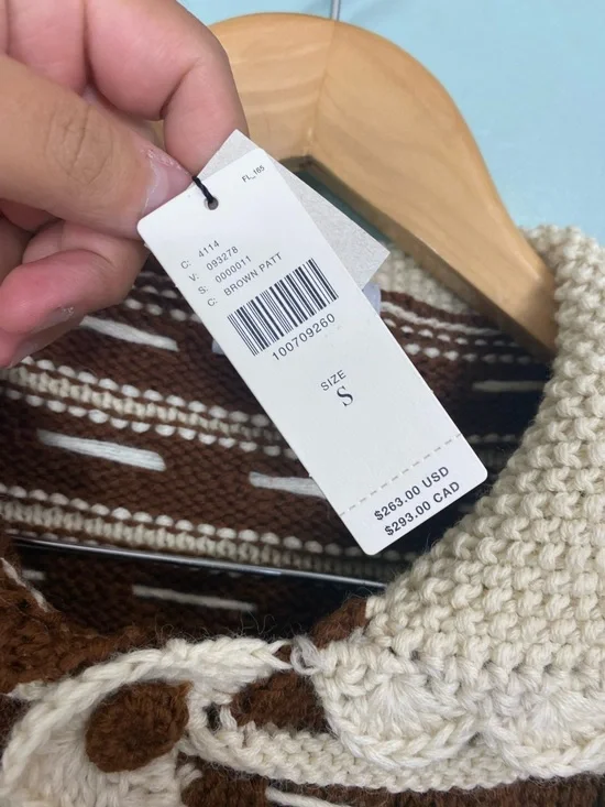 Mandinga Moka Cardigan Brown Cream Wool Small FLAWED FLAWED - Picture 4 of 9